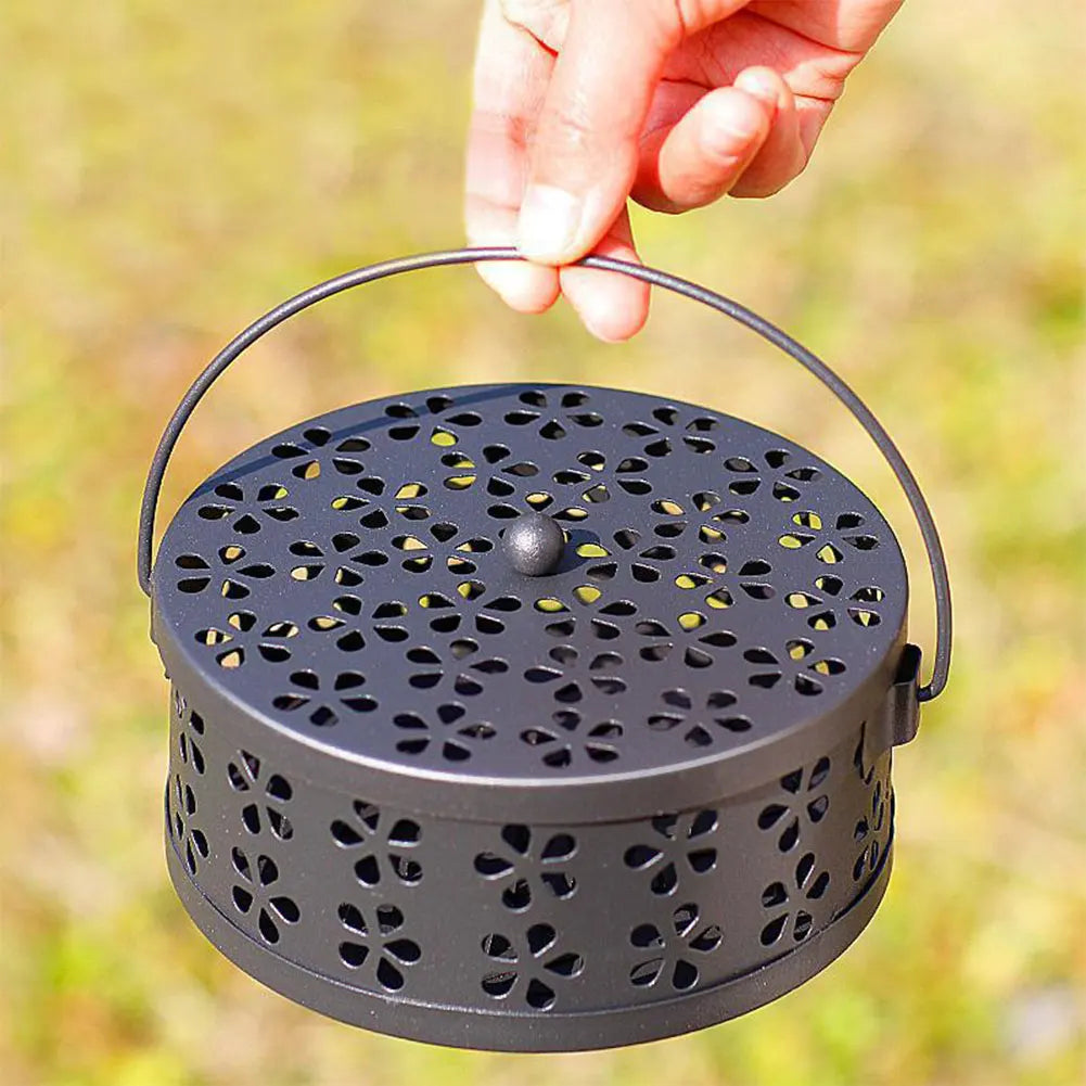 Soporte de bobina de Mosquito de Metal con tapa y mango, quemador de incienso, soporte de bobina repelente de mosquitos para el hogar y Camping al aire libre