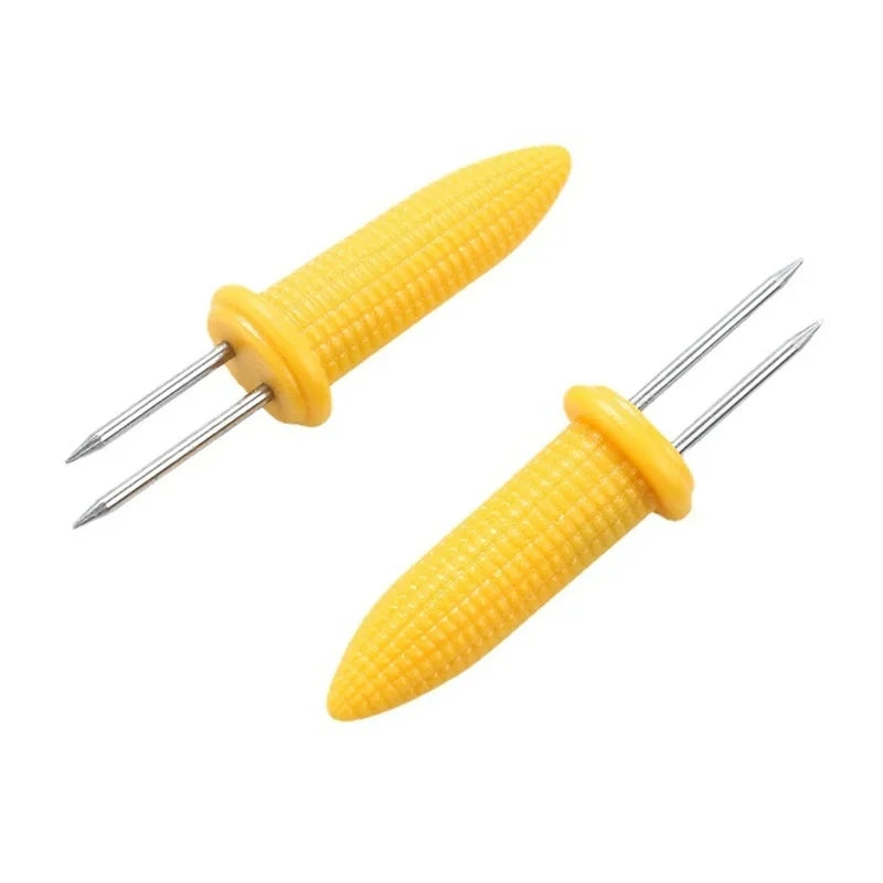 Tenedor de acero inoxidable para piezas, brochetas de maíz en la mazorca, tenedores de fruta para acampar al aire libre, herramientas de cocina para barbacoa, 10 unidades
