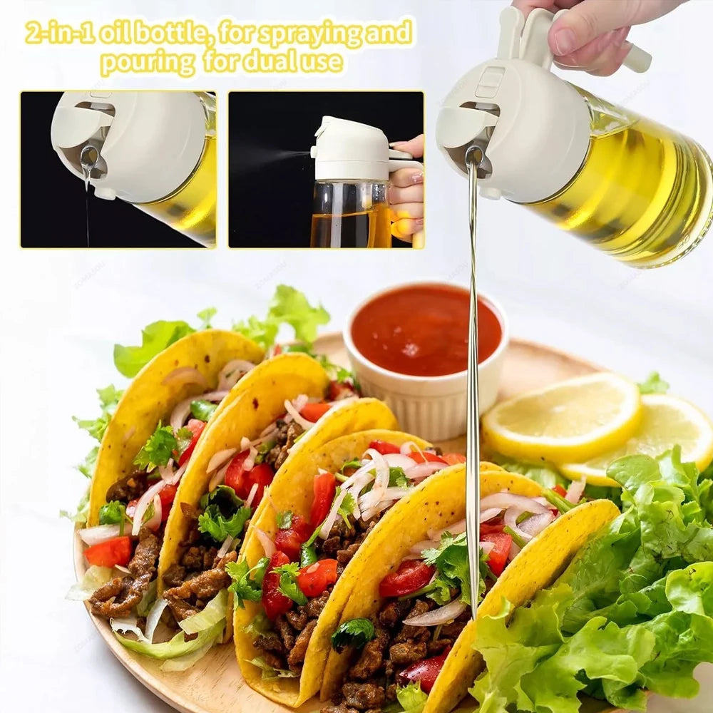 Dispensador de aceite 2 en 1, pulverizador, botella de aceite vertedor, contenedor de aceite de plástico, vaporizador para cocina, ensalada, barbacoa, cocina de acampada
