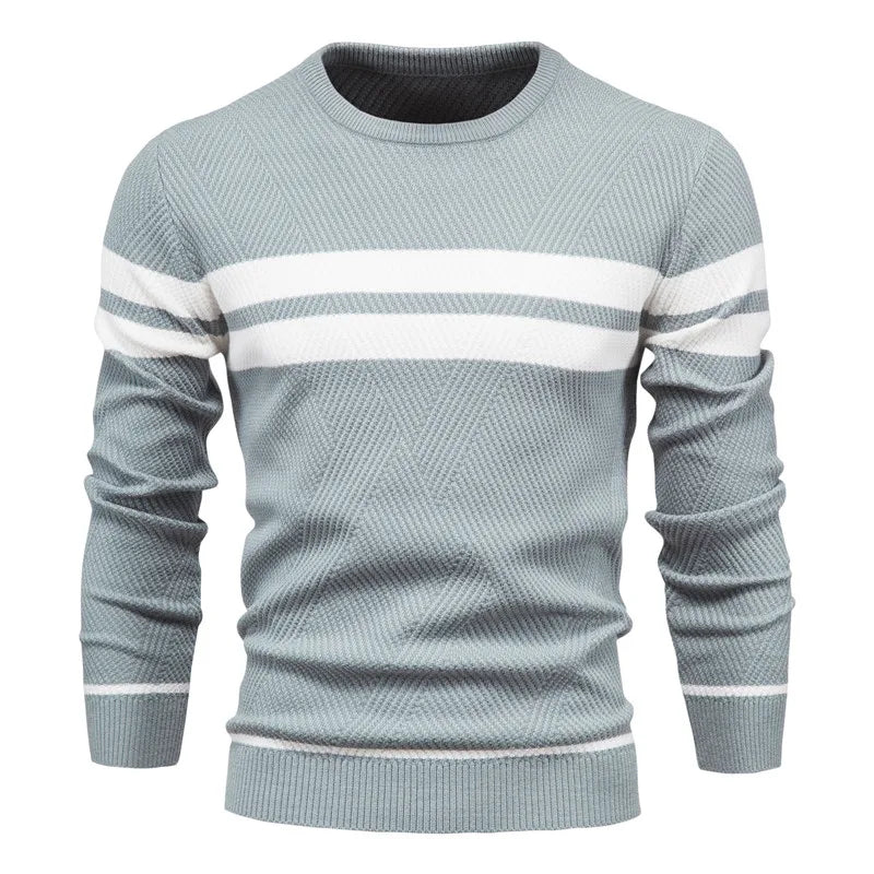 Nuevo jersey de otoño para hombre, suéter con cuello redondo de retazos de manga larga, suéteres ajustados cálidos, suéter informal de moda para hombre, ropa para hombre