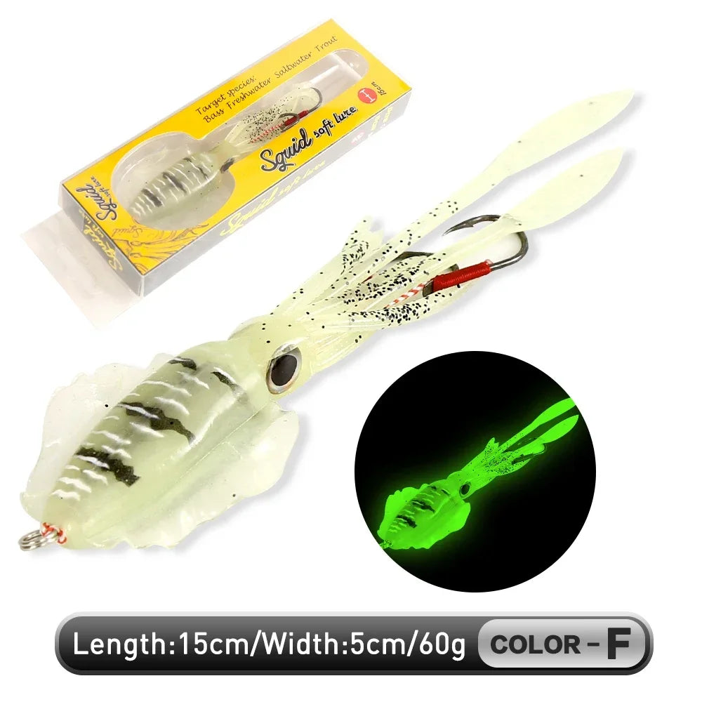 ZUKIBO-cebo de calamar suave para pesca, señuelo de pesca con curricán, plantillas con cabeza de pulpo, plantilla de calamar UV luminosa de 60g para pesca en barcos de aguas profundas, cebo Wobblers