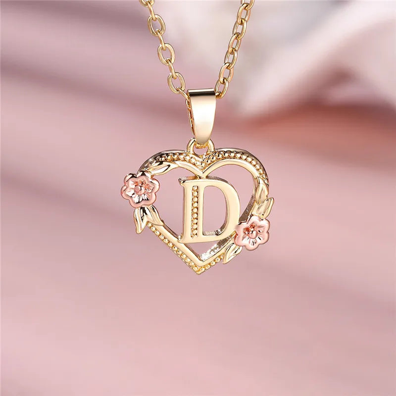 Collar con colgante de flor y letra de A-Z para mujer, Color oro amarillo, joyerÃa de boda, regalo para mujer