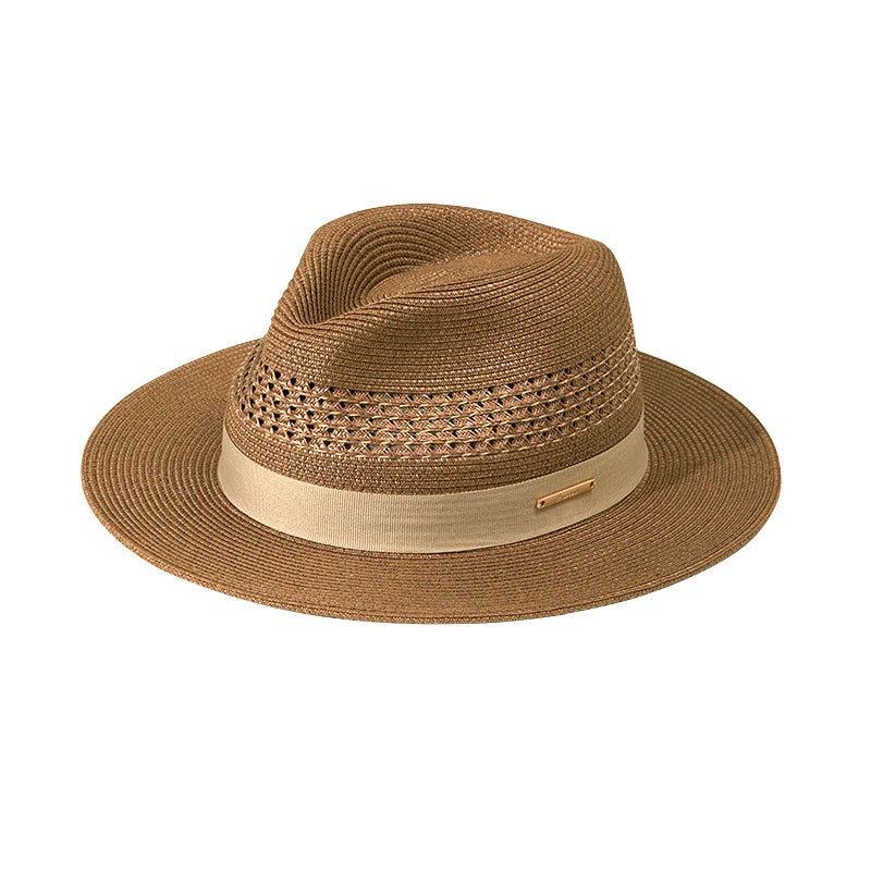 Sombrero de paja de Jazz Panamá de talla grande de 60cm para hombre y mujer, sombrero de sol con agujero para protección solar para exteriores, sombrero de playa de ala ancha para verano para hombre