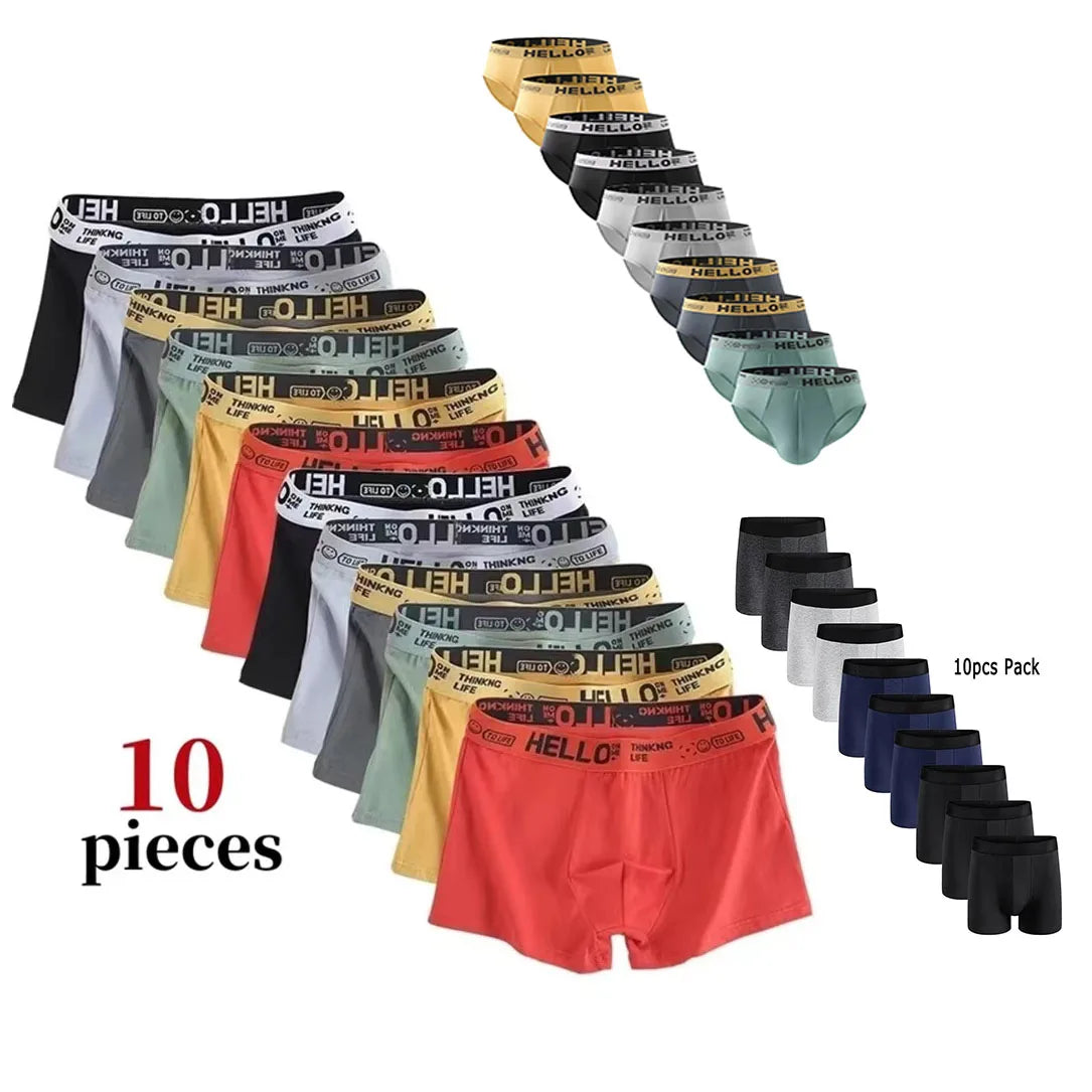 10 Uds. Boxer y calzoncillos para hombre, ropa interior de moda, Boxer y calzoncillos de alta elasticidad, pantalones cortos transpirables suaves para hombre, cómodos