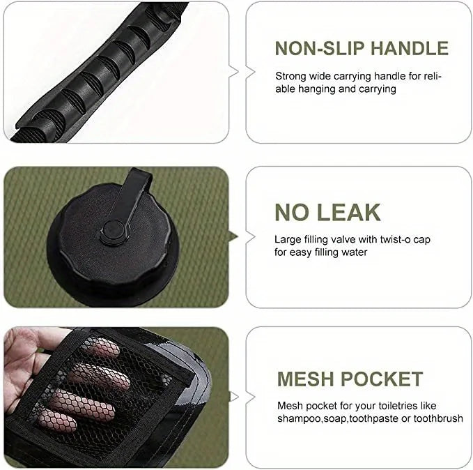 Bolsa de ducha para acampar con calefacción solar de 5 galones: bolsa de baño portátil, adecuada para viajes al aire libre, escalar, senderismo, playa y nadar