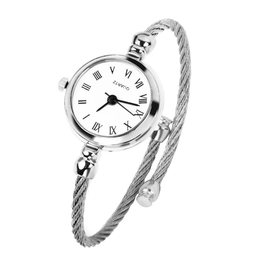 Relojes de pulsera pequeños simples para mujer, reloj de pulsera de cuarzo Retro de acero inoxidable para mujer, moda informal para mujer