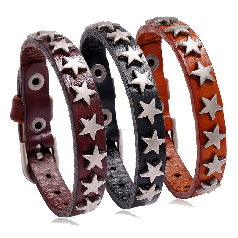 Pulsera Punk de cuero de los años 80 para hombres y mujeres, pulsera gótica Punk Rock, brazalete Unisex para accesorios de recuerdos de fiesta de Halloween