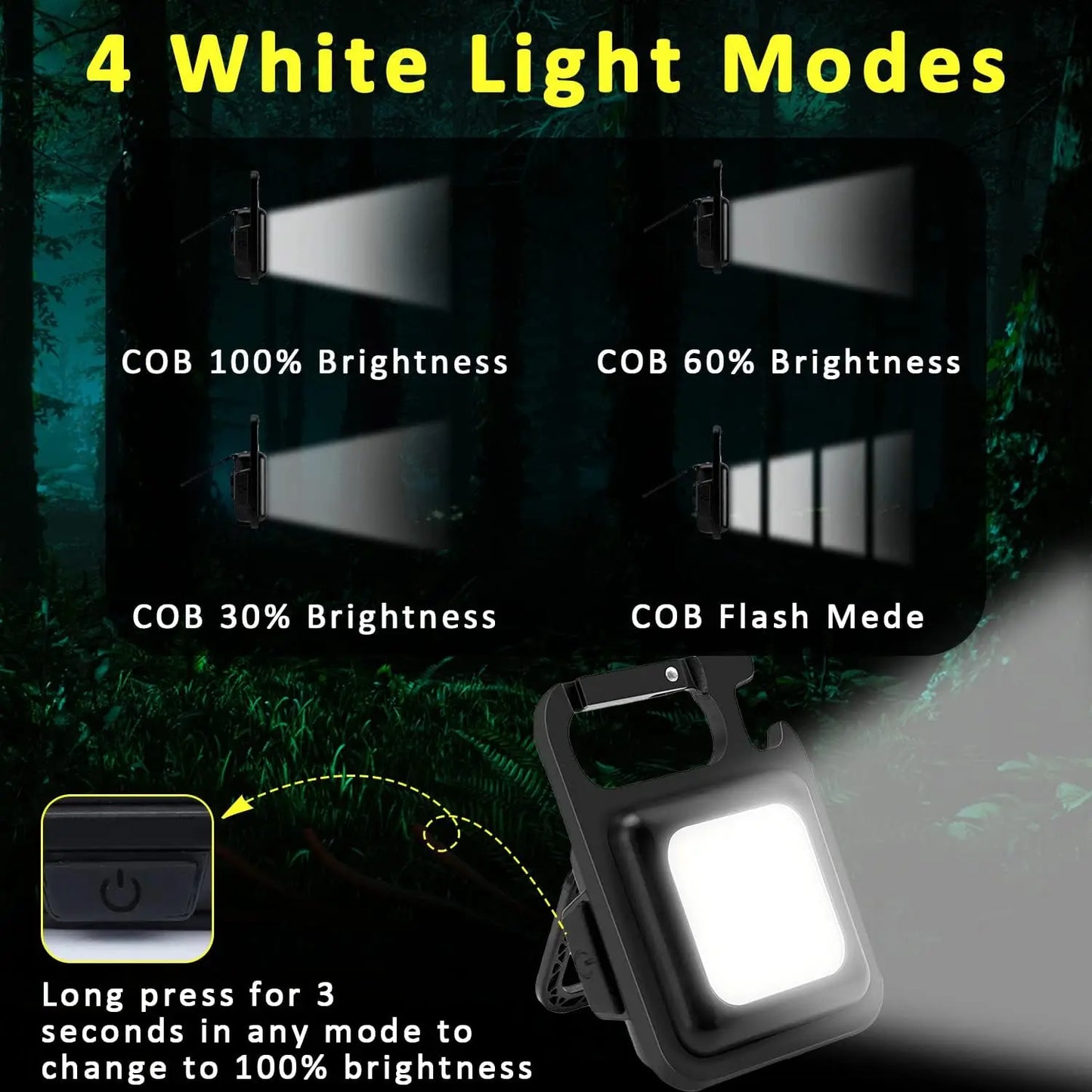 Linterna LED superbrillante, soporte plegable de 1500LM, llavero con abrebotellas, luz impermeable recargable por USB, herramienta para acampar al aire libre