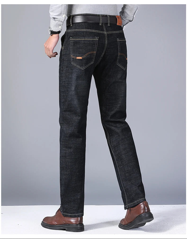 Nuevos pantalones ligeros de lujo elásticos ajustados para hombre, cómodos y suaves pantalones vaqueros informales rectos a la moda de negocios, ropa de marca masculina