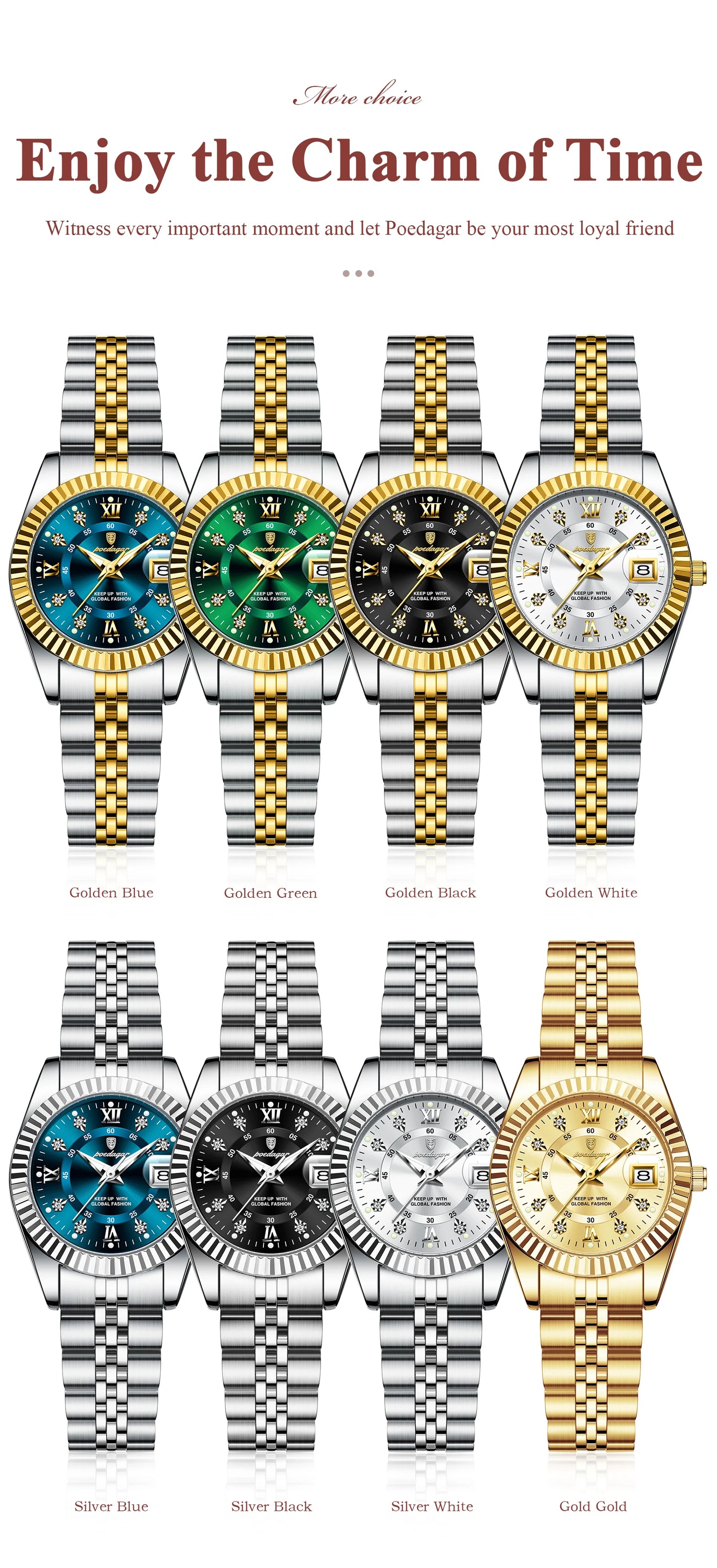 POEDAGAR, relojes de lujo para mujer, Reloj de pulsera resistente al agua con fecha luminosa para mujer, Reloj de cuarzo elegante de acero inoxidable para mujer, Reloj