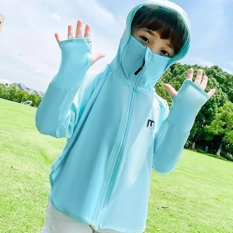 Ropa de protección solar para niños, chaqueta de protección solar de seda helada para exteriores, resistente a los rayos UV, chaqueta de protección solar para juegos al aire libre de verano