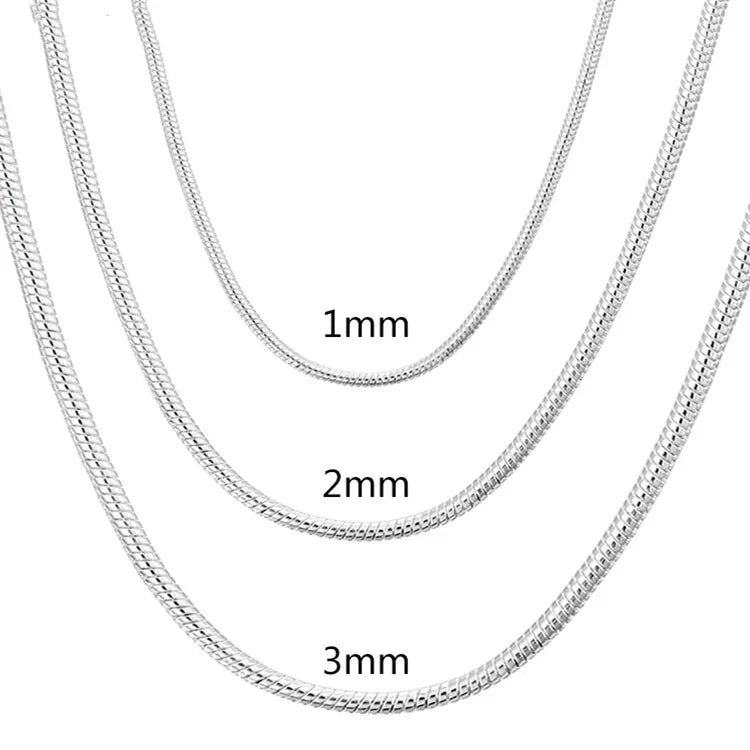 40-75 cm Plata de Ley 925 1 MM/2 MM/3 MM collar de cadena de serpiente sólida para hombres mujeres joyería de moda para colgante envío gratis