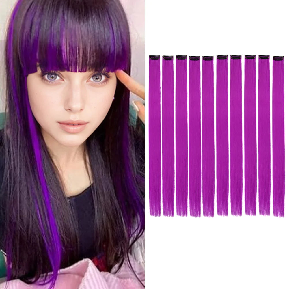 10 unids/pack de extensiones de cabello con Clip para fiesta de colores para niñas, postizos sintéticos de pelo liso de 22 pulgadas de colores Omber