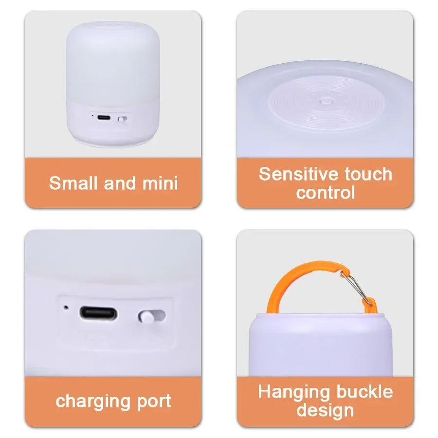 Linterna de Camping táctil, tres tipos de luz, ajuste táctil, luz suave de irradiación, luz recargable, luz de emergencia para exteriores
