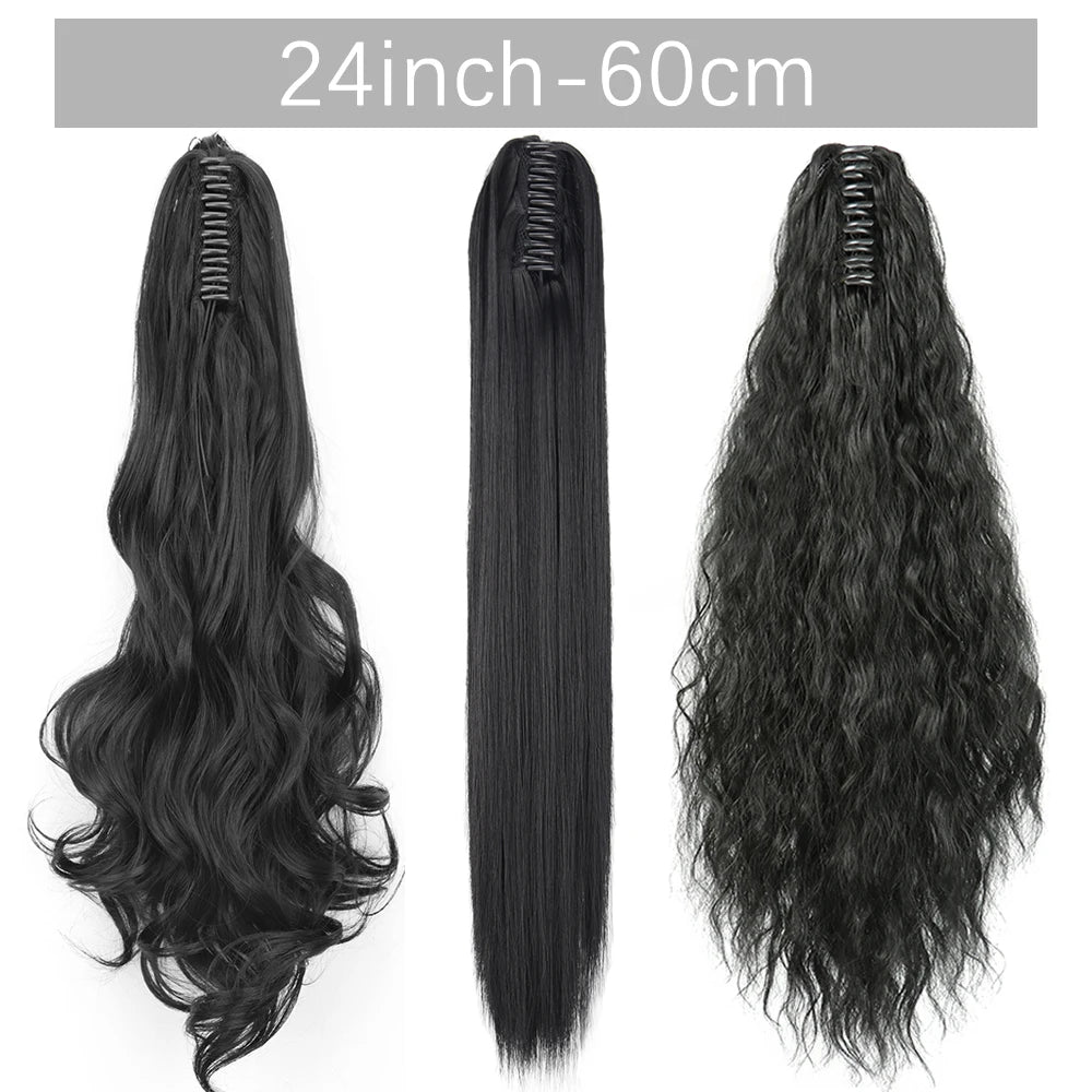 Extensiones de cabello de cola de caballo con Clip de garra larga y recta sintética, pieza de cabello de cola de caballo resistente al calor de 24 pulgadas para mujer, fiesta diaria