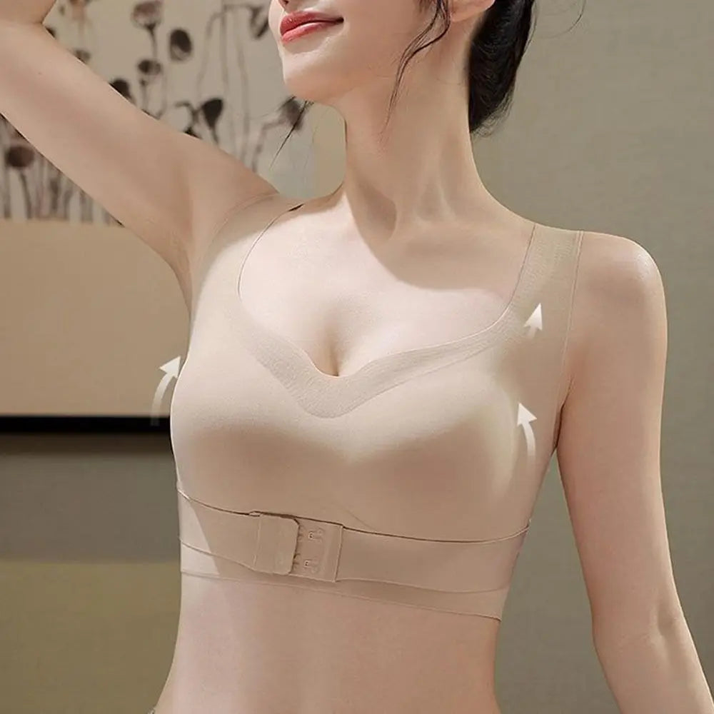 Sujetadores 2 en 1 sin costuras para mujer, ropa interior inalámbrica con hebilla frontal ajustable, Corrector de postura trasera, copa fina, sujetador antiflacidez