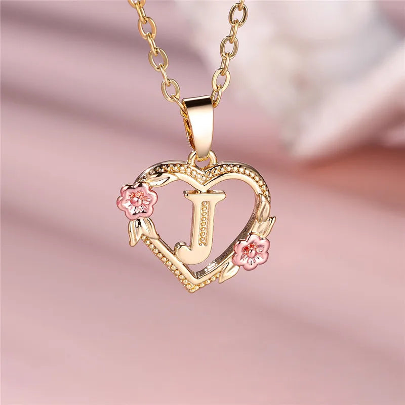 Collar con colgante de flor y letra de A-Z para mujer, Color oro amarillo, joyerÃa de boda, regalo para mujer