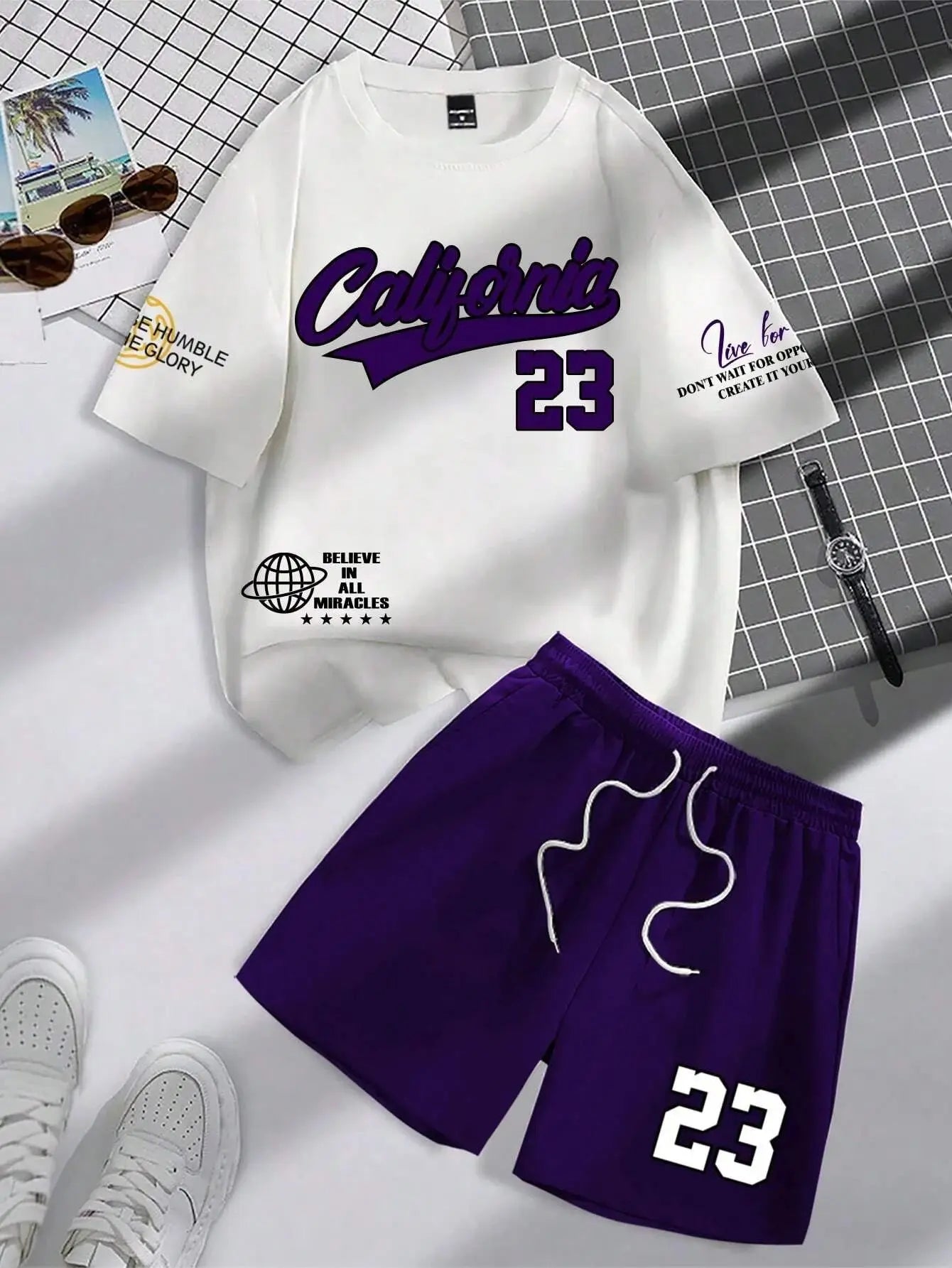 NOVEDAD DE VERANO 2025, traje de tendencia para hombre, conjunto de manga corta con cuello redondo, camiseta y pantalones cortos con cuello redondo y estampado alfanumérico personalizado a la moda
