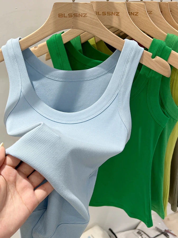 Zjaiss, camiseta sin mangas acanalada con cuello redondo liso para mujer, camisola para mujer, camiseta sin mangas elástica básica de verano 2025, camiseta sin mangas sólida con cuello redondo