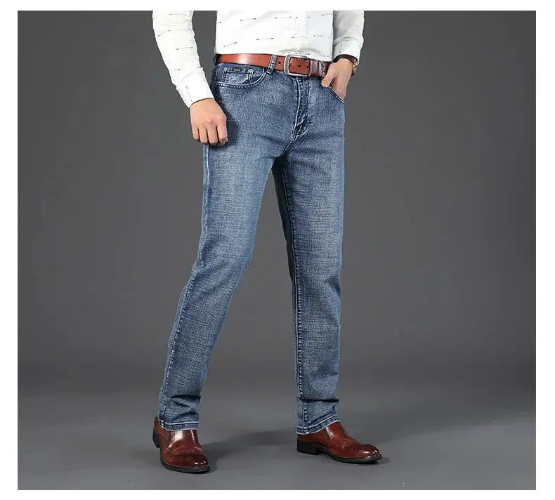 Wthinlee, nuevos pantalones vaqueros de negocios para hombres, pantalones vaqueros informales rectos elásticos a la moda, pantalones vaqueros clásicos azules y negros para trabajo, ropa de marca masculina