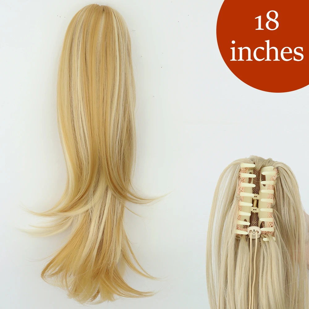 Extensiones de cabello de cola de caballo con Clip de garra larga y recta sintética, pieza de cabello de cola de caballo resistente al calor de 24 pulgadas para mujer, fiesta diaria