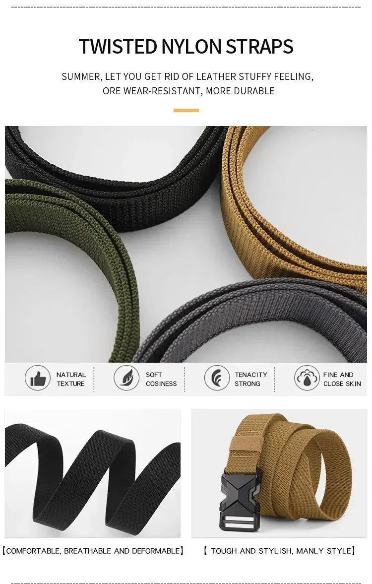 El nuevo cinturón con hebilla de 125cm para hombre, cinturón de nailon trenzado, ligero, transpirable, para ir al trabajo diario