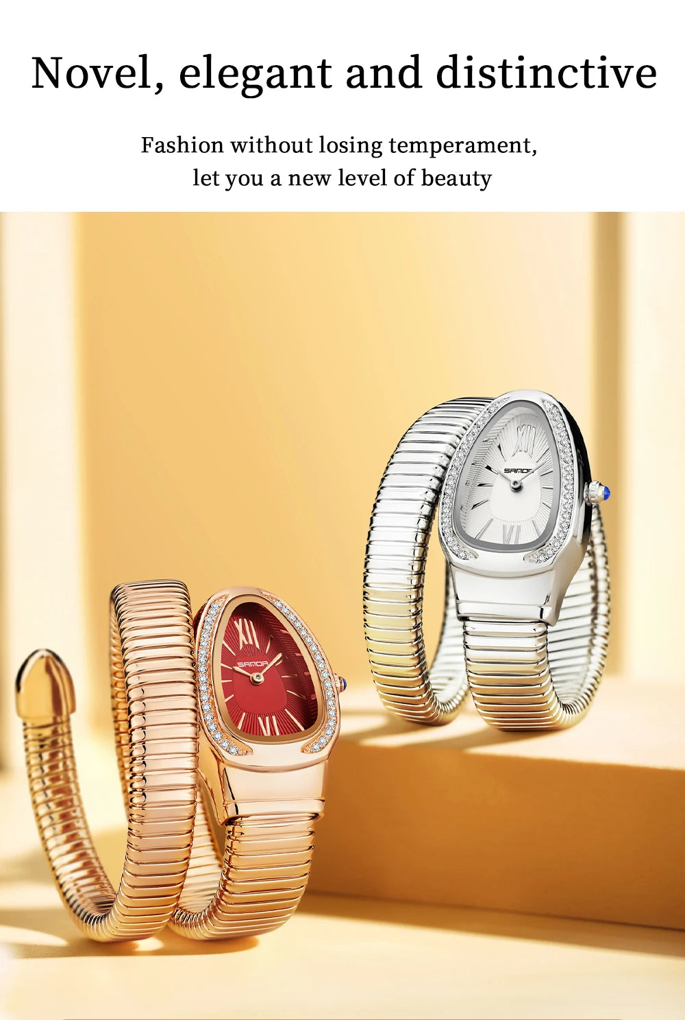 SANDA, superventas, 1151 reloj de mujer de gama alta con incrustaciones de diamantes en forma de serpiente, reloj de cuarzo de lujo ligero con temperamento Retro para mujer