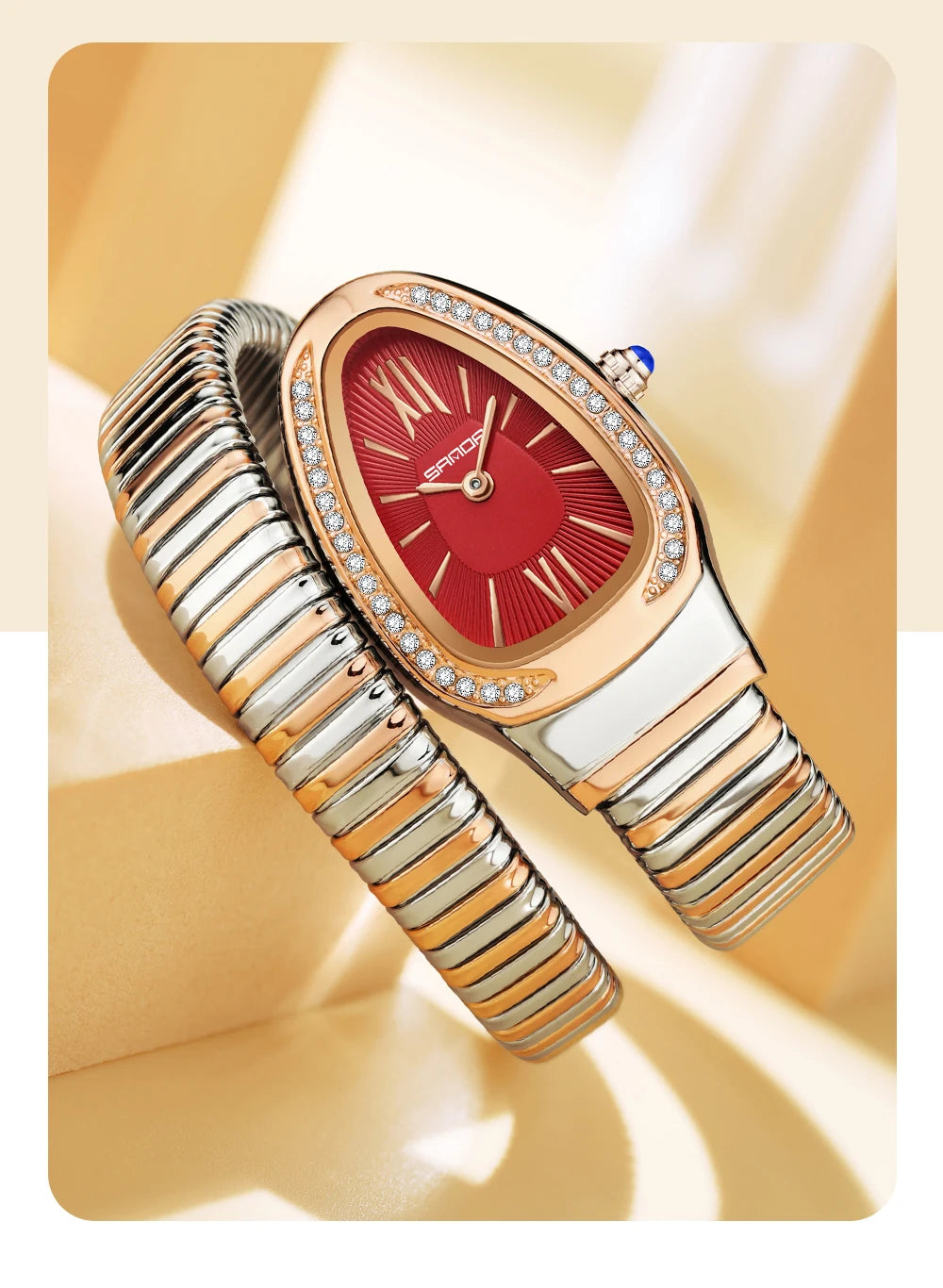SANDA, superventas, 1151 reloj de mujer de gama alta con incrustaciones de diamantes en forma de serpiente, reloj de cuarzo de lujo ligero con temperamento Retro para mujer