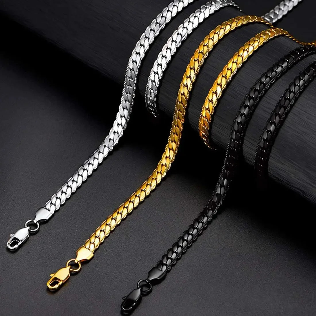 U7 6mm 9mm collares de cadena de serpiente gruesa Color dorado collar de eslabones de tono negro para hombres mujeres 6/9mm 18-30 pulgadas joyerÃÂa Unisex