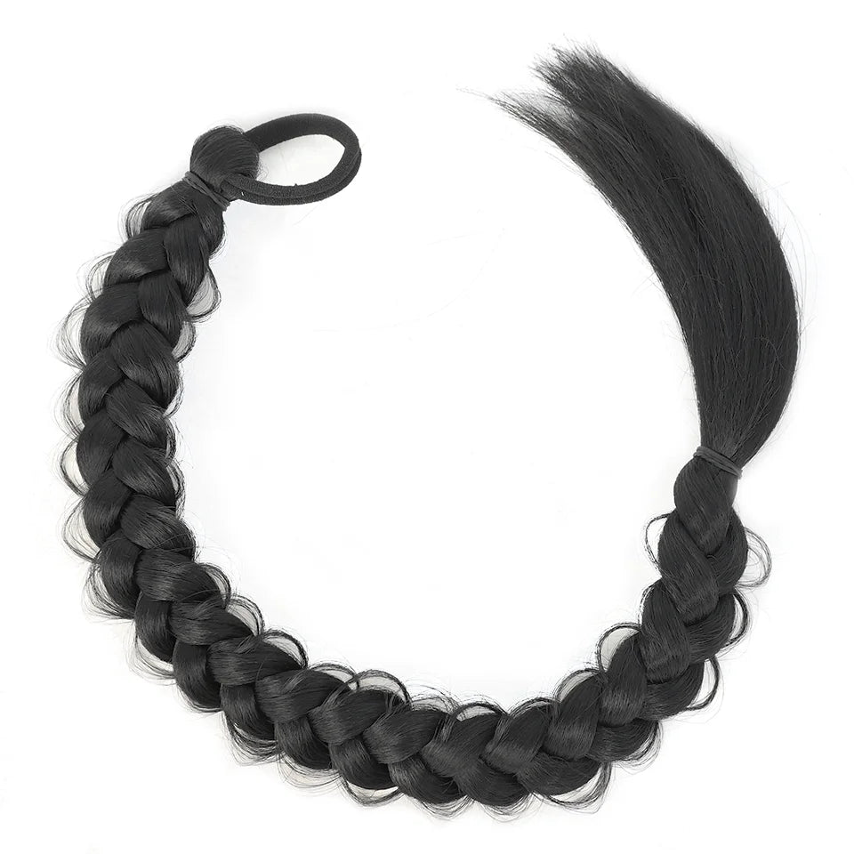 Extensiones de cabello de cola de caballo trenzadas de largo sintético de 24 pulgadas para mujer, accesorios para el cabello de fibra de alta temperatura
