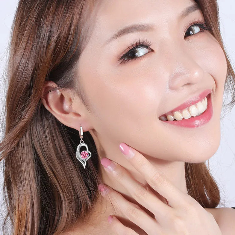 Pendientes de plata de ley 925 con circonita de cristal para mujer, joyería de moda de alta calidad, azul, rosa, blanco y morado, superventas