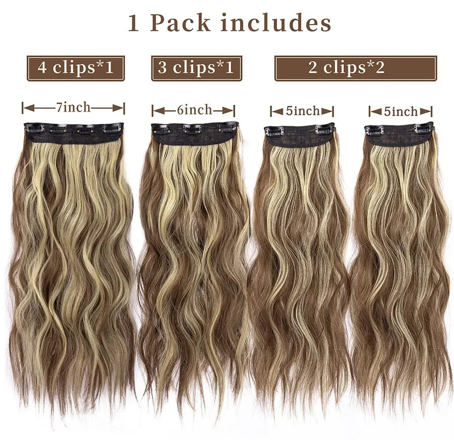 4 unids/set 20 pulgadas Clip de pelo sintético en postizos gruesos y largos ondulados para mujeres extensiones de cabello sintético de cabeza completa postizos ombré