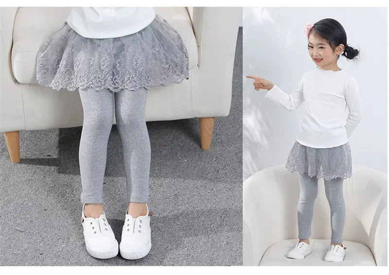 Nuevas mallas para niñas, falda de princesa de encaje, pantalones, falda ajustada para primavera y otoño, pantalones para niños de 2 a 7 años, ropa para niños