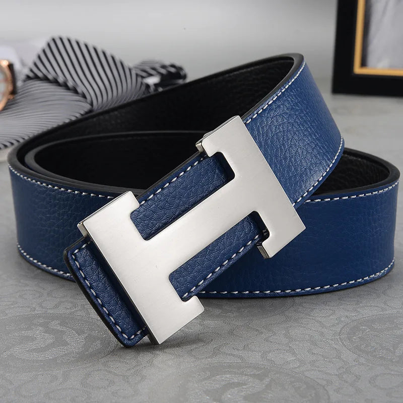 Cinturón de cuero genuino de lujo para hombre y mujer, correa de Metal de 3,8 cm de ancho, de alta calidad, a la moda