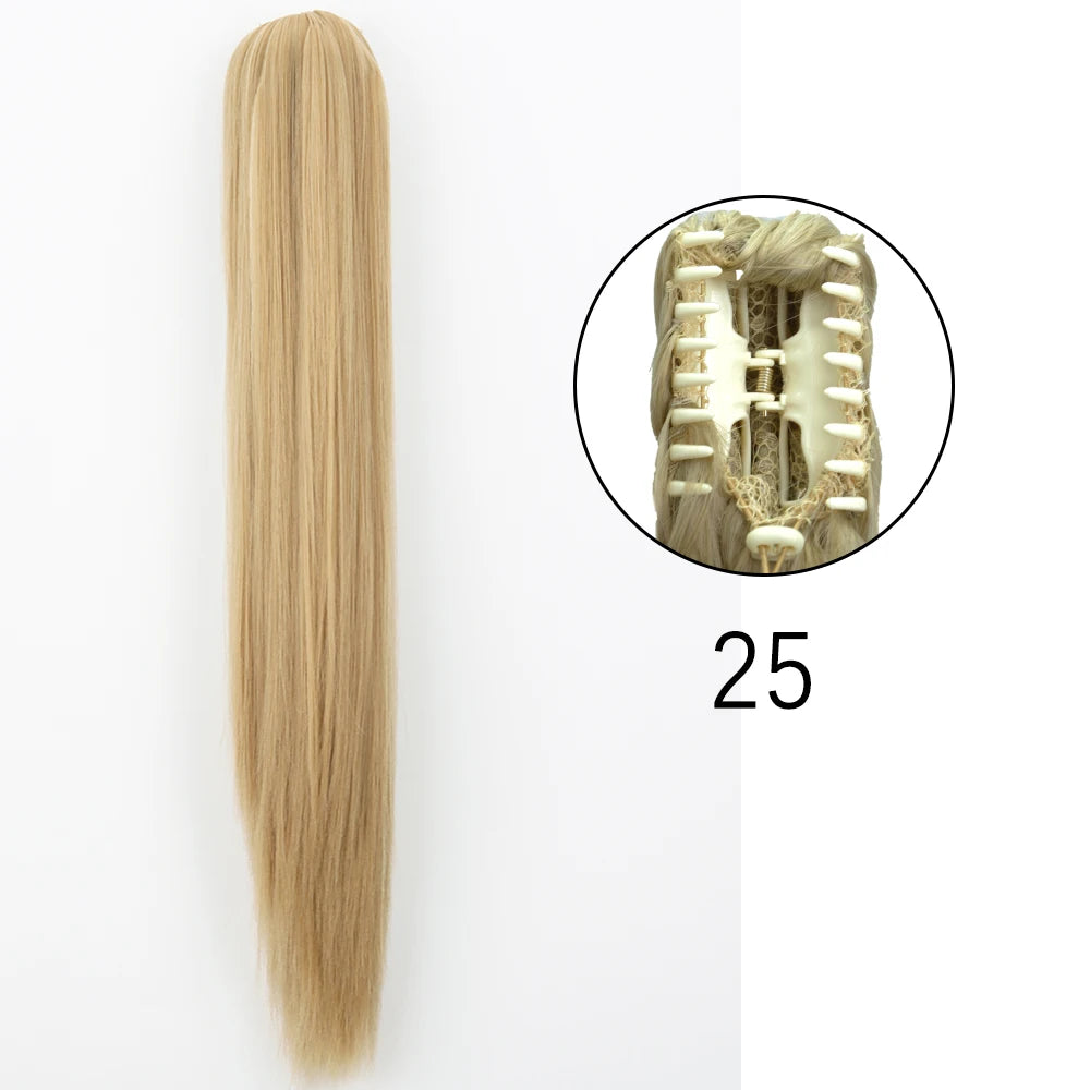 Extensiones de cabello de cola de caballo con Clip de garra larga y recta sintética, pieza de cabello de cola de caballo resistente al calor de 24 pulgadas para mujer, fiesta diaria