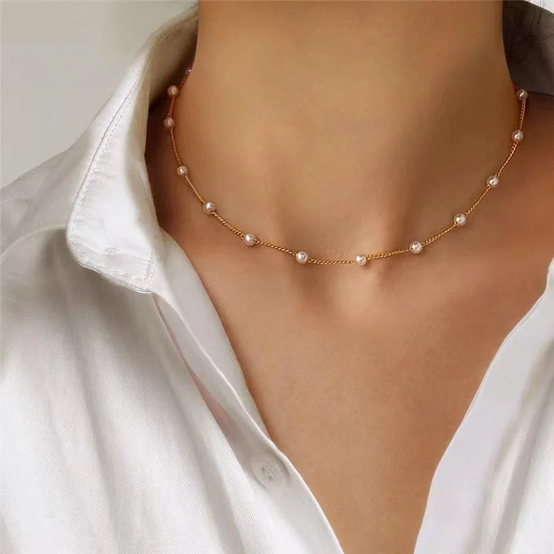 FTCY-Conjunto de collar de perlas para mujer, 3 uds., oro de 14 quilates, colgante de corazón de amor a la moda, resistente al agua, hipoalergénico, cadena para el cuello, joyerÃa