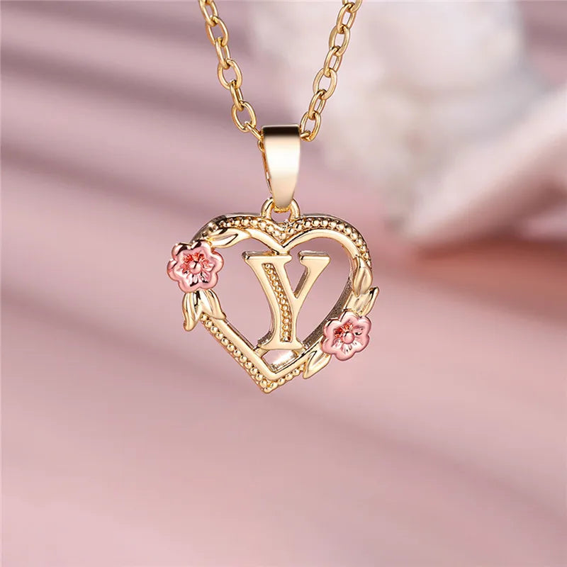Collar con colgante de flor y letra de A-Z para mujer, Color oro amarillo, joyerÃa de boda, regalo para mujer