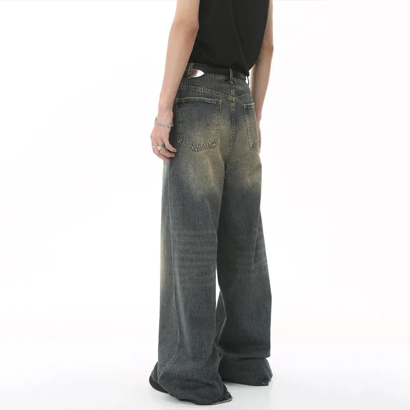 IEFB, pantalones vaqueros de verano para hombre, pantalones vaqueros lavados de color azul viejo para hombre, ropa informal recta para hombre, pantalones sueltos de pierna ancha, nueva moda 9C354