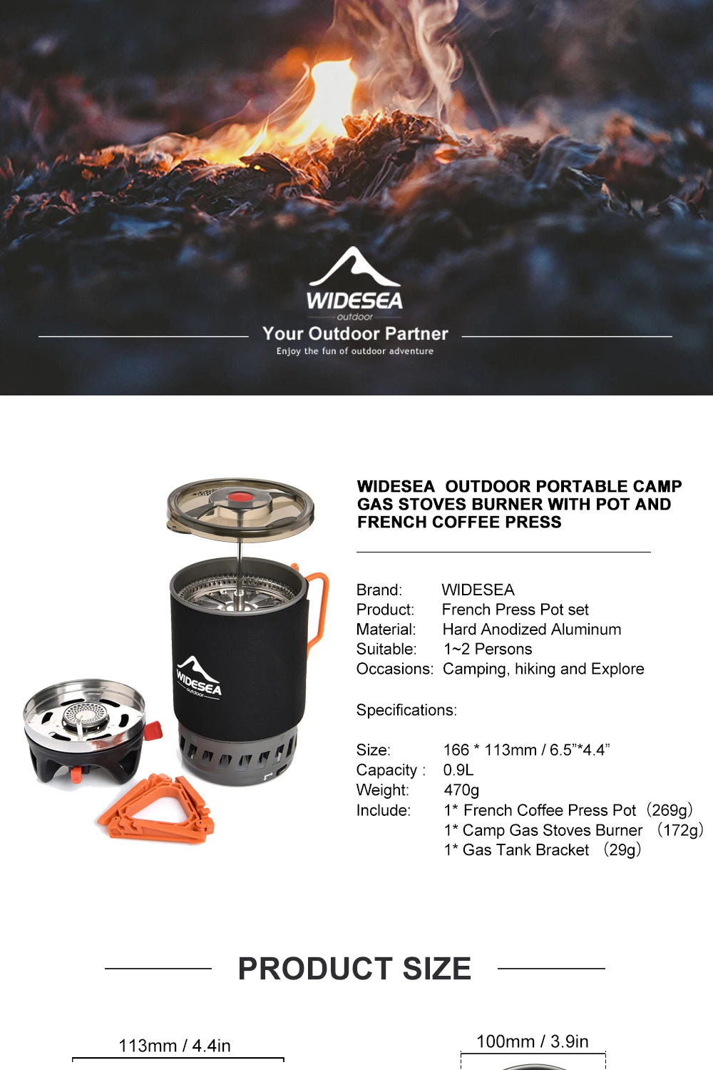Widesea-Sistema de cocina para acampar con intercambiador de calor, estufa de Gas para exteriores, quemador, taza de café para turismo, vajilla
