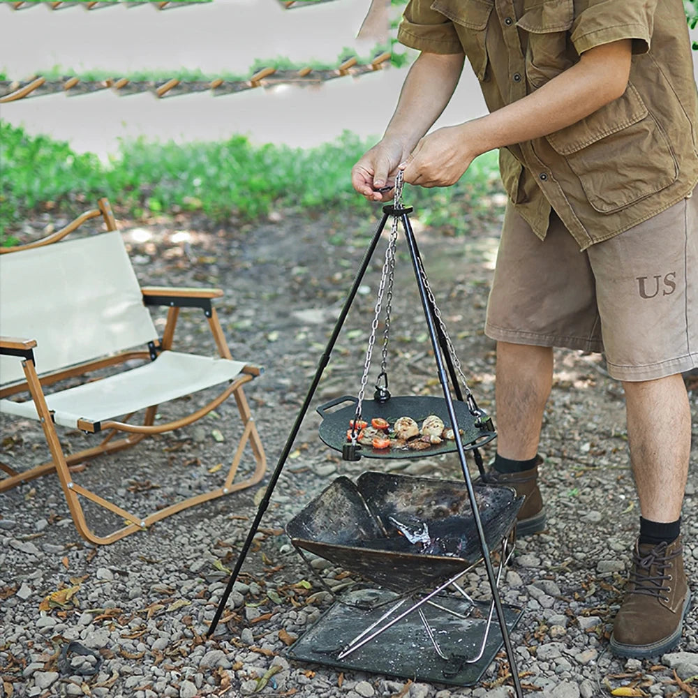 Soporte Triangular para barbacoa al aire libre, estante para ollas desmontable multifuncional, portátil, ajustable con cadena, suministros para acampar al aire libre