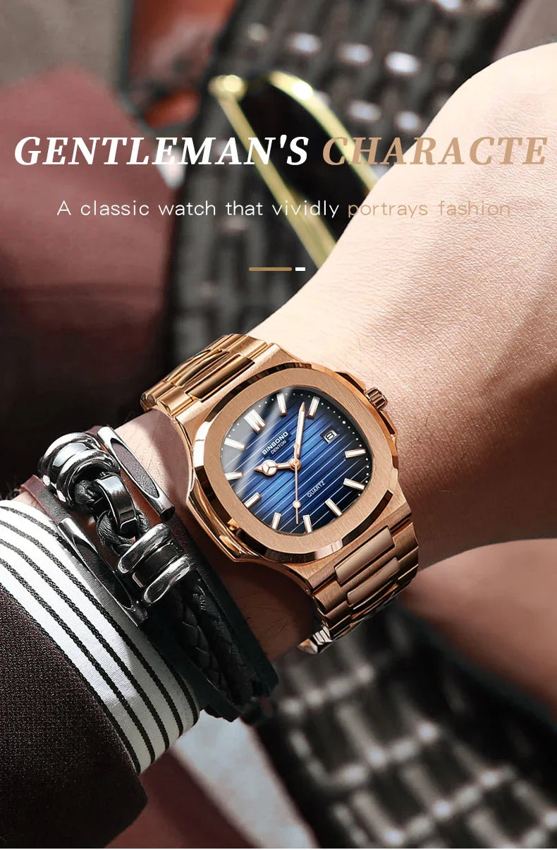 Nuevo Reloj informal de negocios de oro rosa, Reloj de lujo para Hombre, relojes automáticos, relojes de pulsera de cuarzo de alta moda para Hombre, regalos, Reloj para Hombre