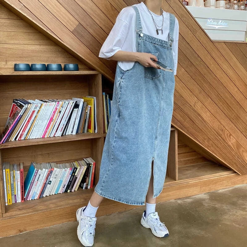 Primavera Verano Denim vestido general mujeres sin mangas Jeans vestidos moda femenina sólido Slip Casual suelto Spaghetti Strap vestidos