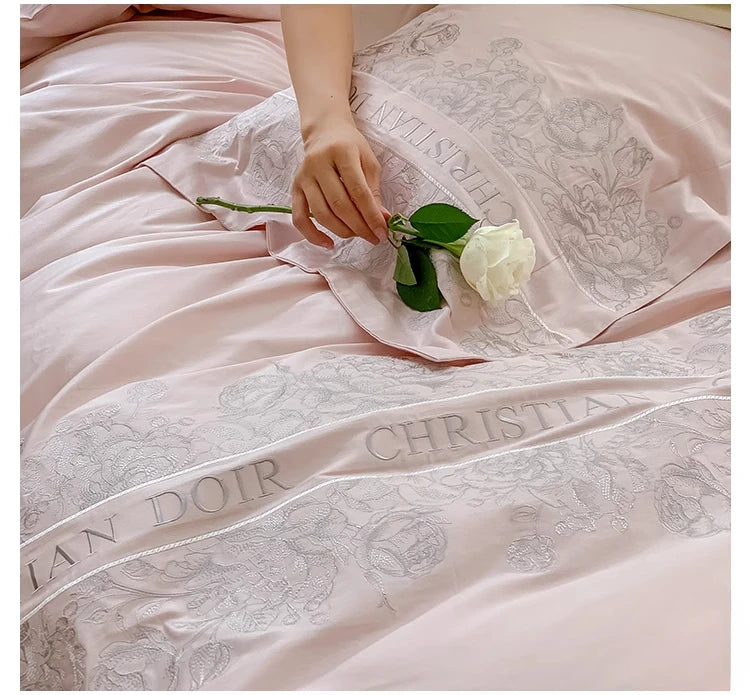 Juego de cama de algodón de grapa larga de 100 unidades, funda nórdica bordada con patrones de flores y plantas, Sábana bajera tamaño Queen TwinFull