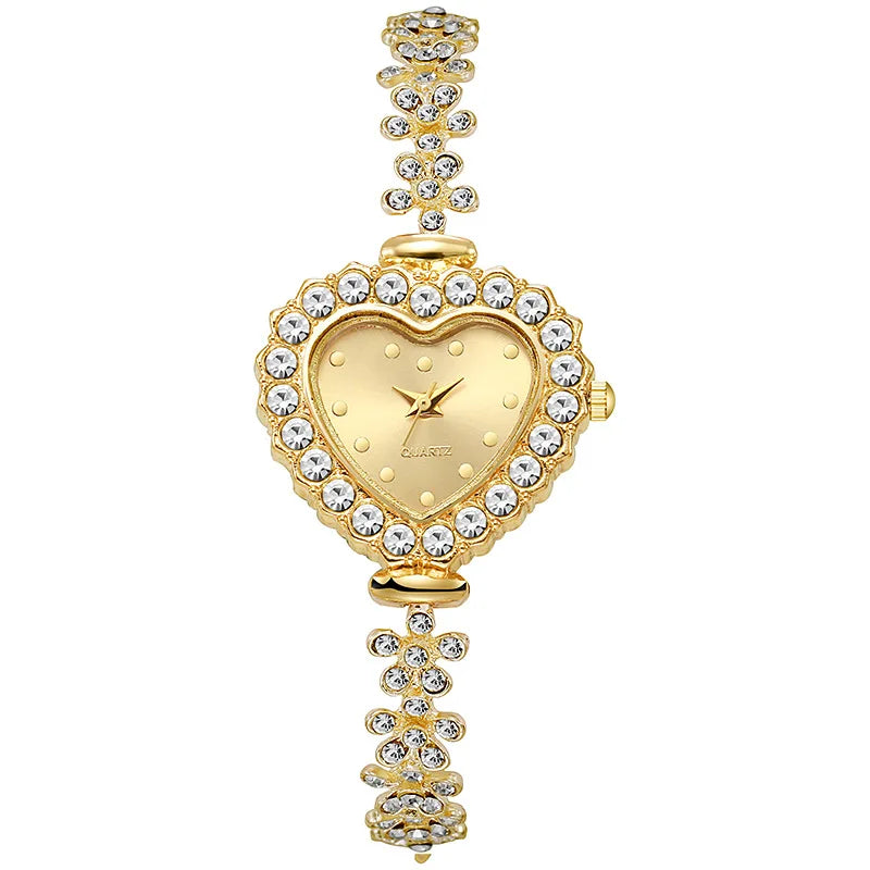 Conjunto de 2 uds de relojes para mujer, pulsera de lujo con diamantes de imitación, relojes de pulsera de cuarzo con esfera de corazón para mujer, reloj de vestir, reloj para mujer (sin caja)