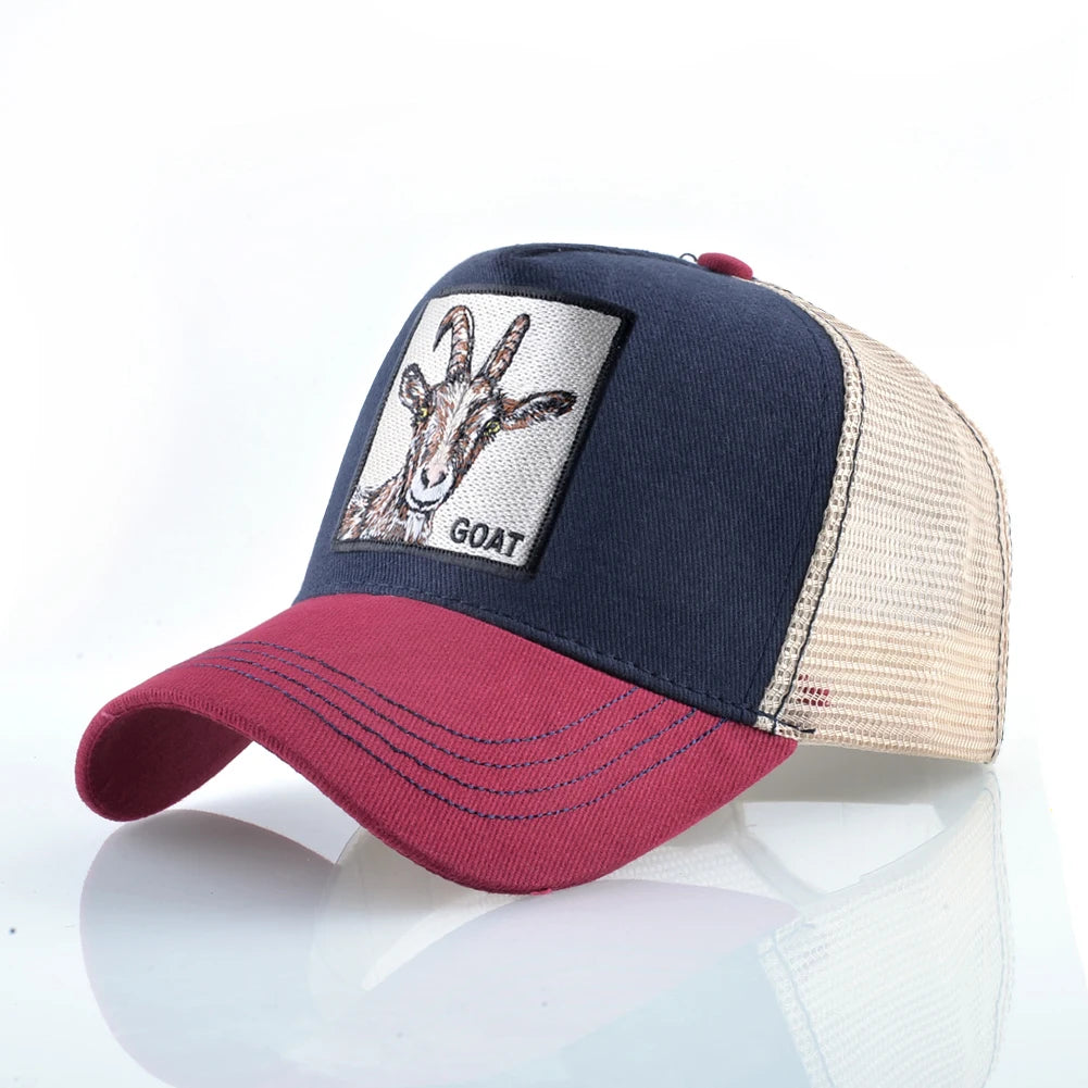 Gorras de camionero de moda con parche de cabra bordado gorra de béisbol Snapback para las cuatro estaciones para hombres y mujeres gorra con visera ajustable