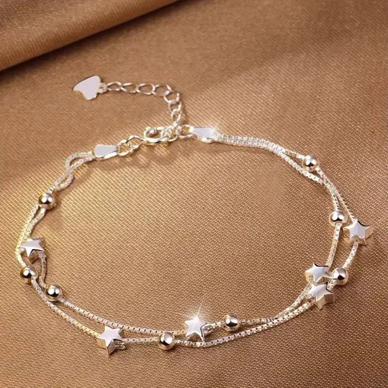 Pulsera con borlas y cadena de estrella para mujer, diseño de nicho, cuentas de cristal azul de fantasÃa, pulsera de cuerda elástica, regalos de joyerÃa para mejores amigos