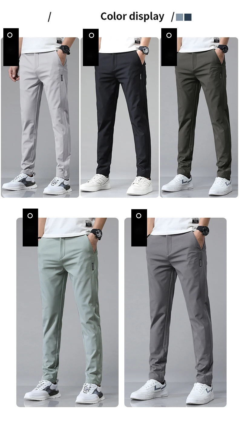 Pantalones informales rectos ajustados elásticos ultrafinos para hombre, pantalón deportivo de Golf transpirable de alta calidad, primavera y verano, 2024