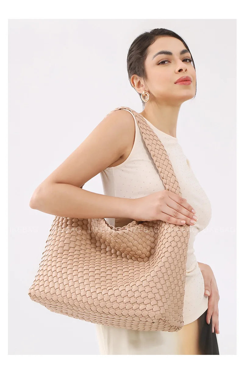 ZR DIARY-Bolso tejido de lujo para mujer, bolsa de mano de gran capacidad de cuero PU, informal, a la moda, con textura suave, BZ618