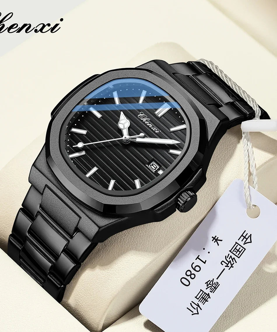 CHENXI 8222 reloj de negocios informal luminoso de acero inoxidable dorado de lujo para hombres relojes de pulsera de cuarzo de moda resistente al agua