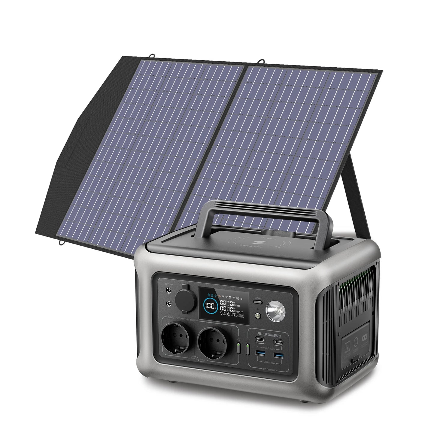 Estación de energÃa portátil ALLPOWERS R600 con panel solar (opcional), baterÃa LiFePO4 de 29Wh y 600W para respaldo en el hogar, camping al aire libre, RV